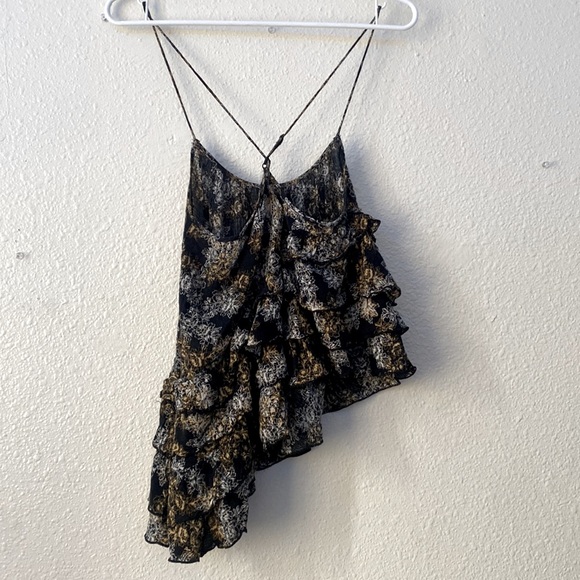 Free People • Ruffled Asymmetrical Black, White, & Gold Tank Top - Picture 3 of 4